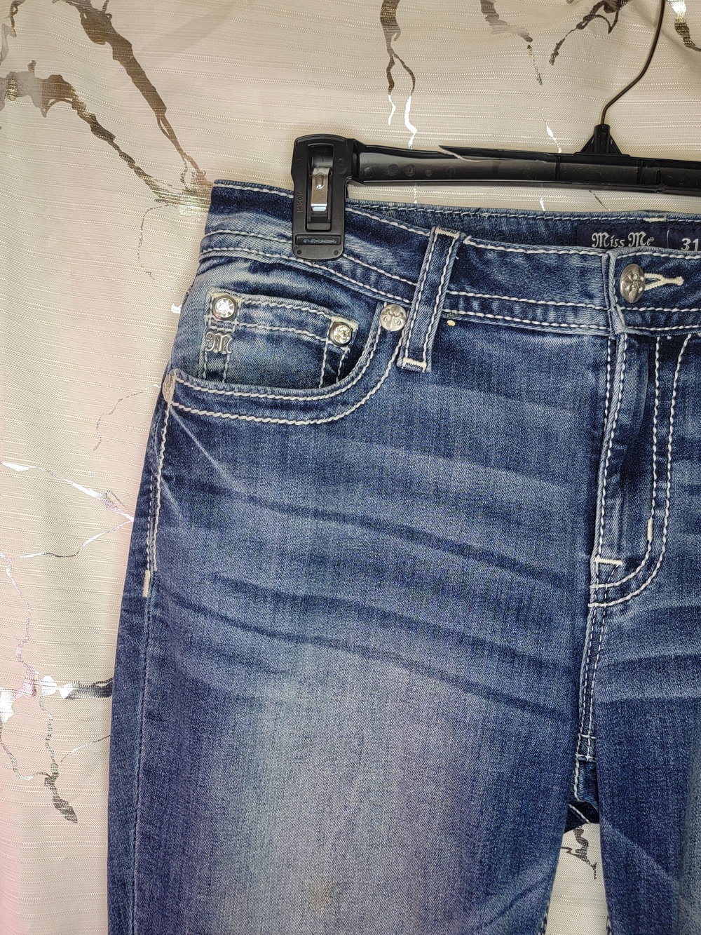 Miss Me Western Bootcut Jeans Size 31 Embroidered Cow Skull Stretch Bling - Picture 9 of 15